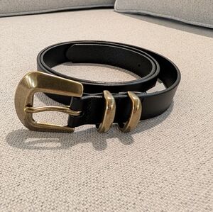 Women's Black Leather Belt with Gold Buckle - Banana Republic NWOT